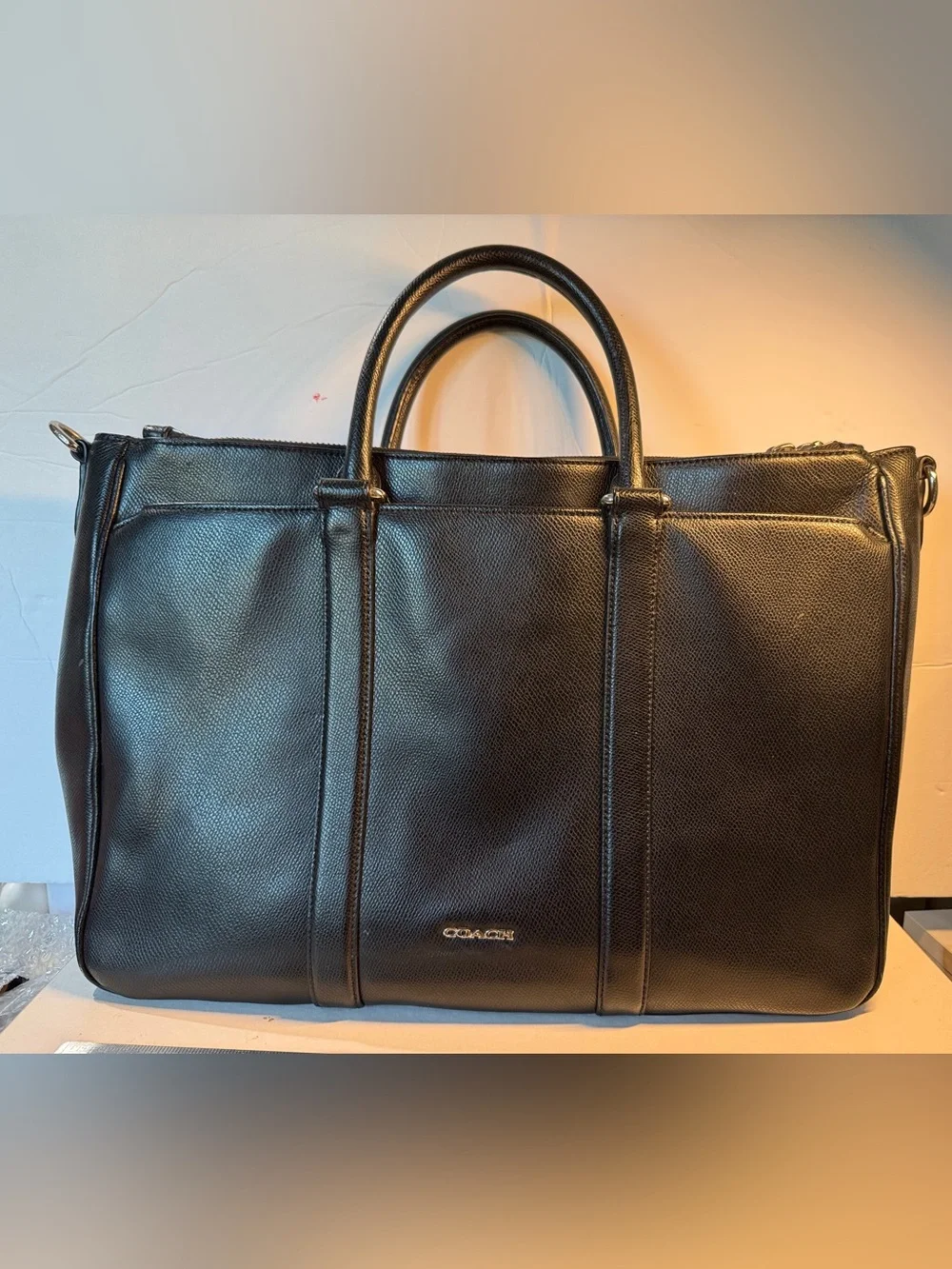 Coach Black Leather Brief Bag - Men unisex leather laptop
